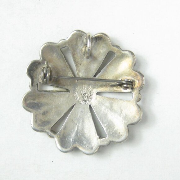 Campo Taxco Mexico Vintage Sterling Silver Abalone Onyx Inlay Brooch Pin 925 MCM - Picture 4 of 5